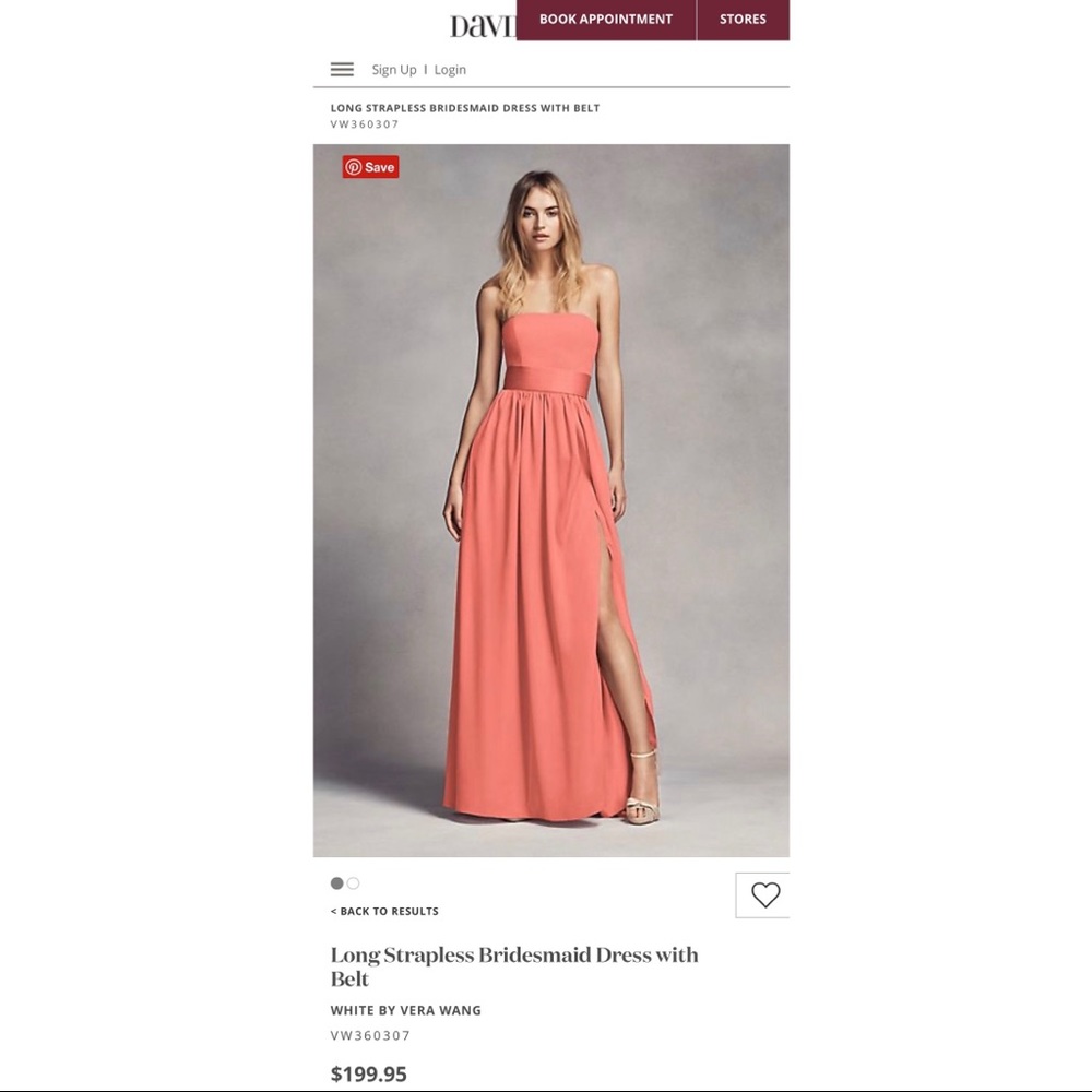 Coral Strapless Dress with Belt by Vera Wang